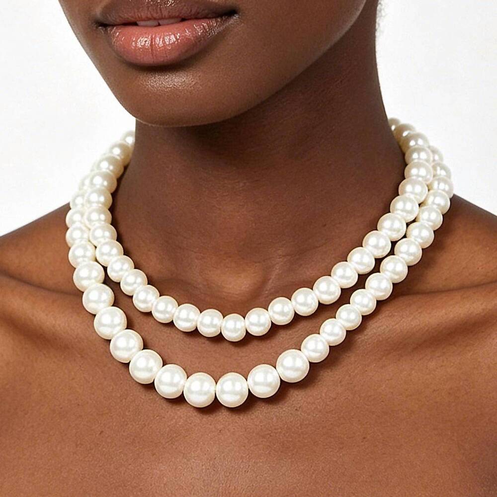 NEW 3AM BY H&D ACCESSORIES women's faux pearl double layer pendant charm necklac